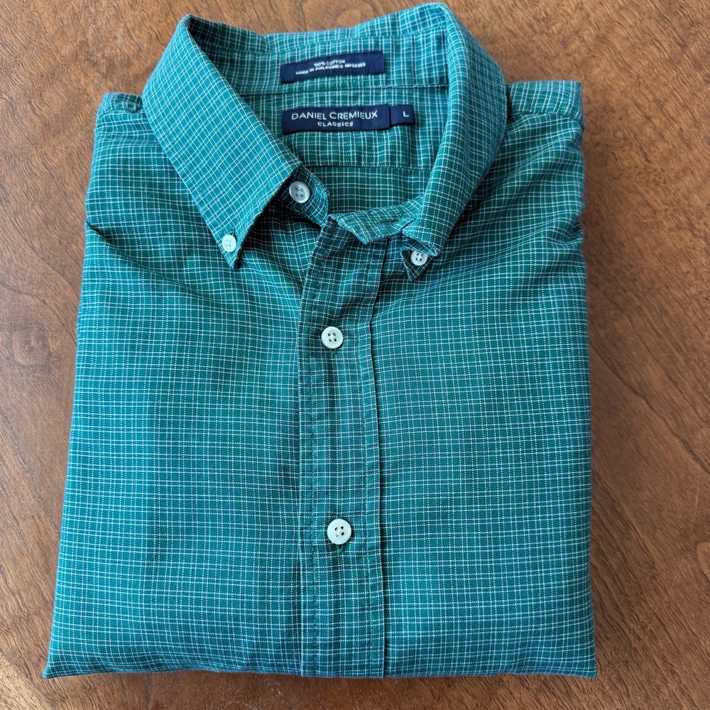 Daniel Cremieux Classics Shirt Mens Large Green White ButtonDown Long Sleeve Cot